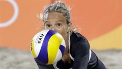 Argentinka Ana Gallayová pi zápasu beachvolejbalu na olympijských hrách v Riu.