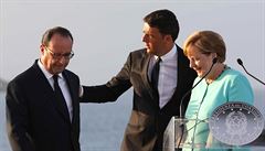 Francouzský prezident Hollande, italský premiér Matteo Remzi a nmecká...