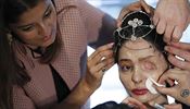 Model and acid attack victim Reshma Querishi has her make up and hair done...