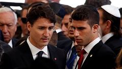 Kanadský premiér Justin Trudeau na pohbu imona Perese.