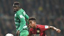 Gambijský fotbalista Ousman Manneh (v zeleném) v zápase s Leverkusenem. | na serveru Lidovky.cz | aktuální zprávy