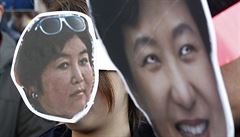 Jihokorejci protestující proti souasné prezidentce Pak Kun-hje