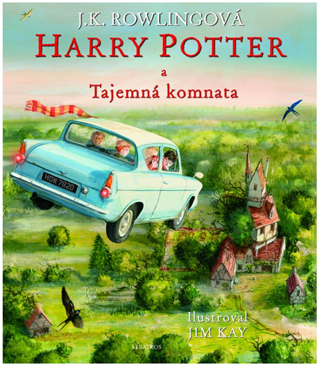 Obálka knihy Harry Potter a Tajemná komnata ilustrovaná Jimem Kayem.