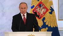 Rusk prezident Vladimir Putin pi tradinm projevu o stavu zem.