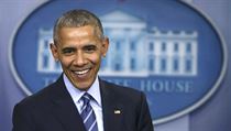 Americk prezident Barack Obama na sv leton posledn tiskov v Blm dom.