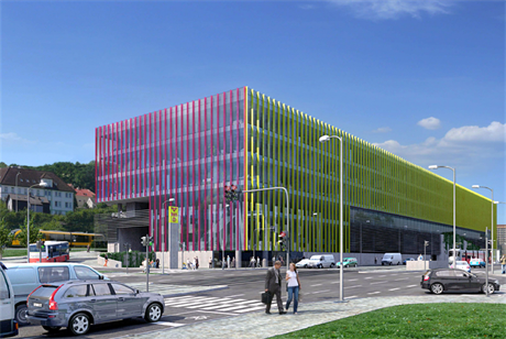 Jedna z vizualizací plánovaného parkovacího domu a terminálu na Veleslavín....