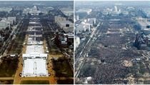 Inauguace Donalda Trumpa vs. prvn inaugurace Baracka Obamy.