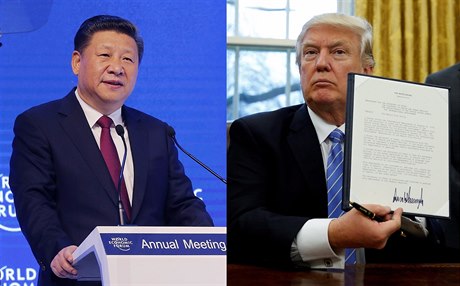 ínský prezident Si in-Pching a jeho protjek prezident USA Donald Trump.