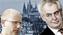 Premiér Bohuslav Sobotka, Pražský hrad a prezident Miloš Zeman. Premiér Bohuslav Sobotka, Pražský hrad a prezident Miloš Zeman.