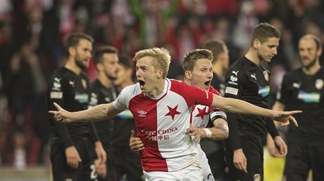 Slavia vs. Plze. Michal Frydrych ze Slavie se raduje z gólu.