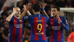 Osmifinále Ligy mistr Barcelona - Paris St. Germain (Iniesta, Neymar, Suárez...