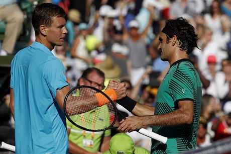 Tomá Berdych a Roger Federer na turnaji v Miami