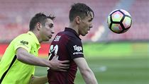 Utkn 23. kola prvn fotbalov ligy: Sparta Praha - Zbrojovka Brno. Zleva...