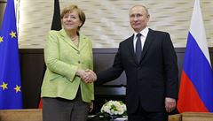 Nmecká kancléka Angela Merkelová pi setkání s ruským prezidentem Vladimirem...