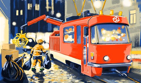 Vize kreslíe Richarda Cortése, jak by mohla v budoucnu vypadat cargo tramvaj,...