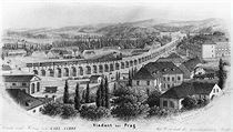 Historick zobrazen praskho Negrelliho viaduktu z 19. stolet.