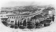 Historické zobrazení praského Negrelliho viaduktu z 19. století.