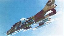 Sthac bombardr Suchoj Su-22 v libyjskch barvch.