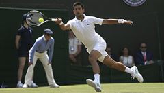 Wimbledon: Novak Djokovi v souboji s Adamem Pavláskem.