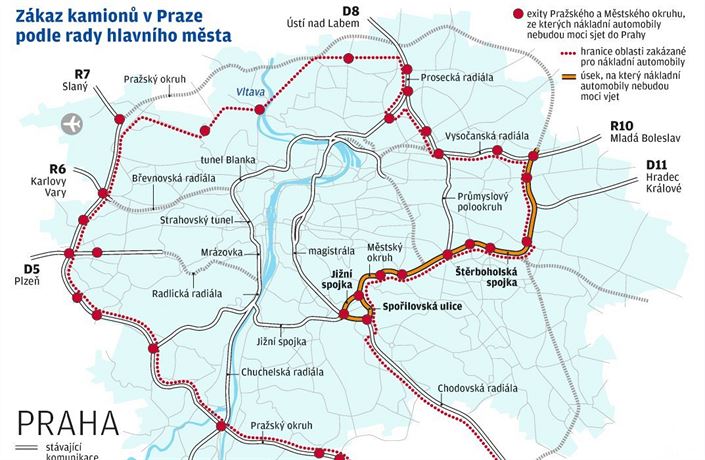 Zkaz vjezdu kamion do Prahy, jak si jej pedstavuje mstsk rada.