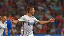 Florin Tanase z FCSB se raduje z glu na 3:1 proti Plzni.