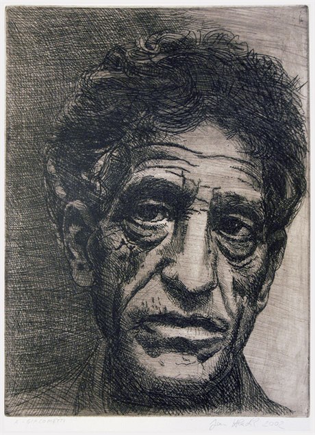 Lept s podobiznou výcarského umlce Alberta Giacomettiho.