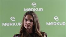 Tenistka Karolna Plkov na pedstaven novho sponzora.