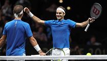 Roger Federer (vpravo) si v Praze poprvé zahrál čtyřhru s Rafaelem Nadalem. | na serveru Lidovky.cz | aktuální zprávy