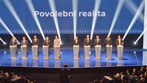 Účastníci Superdebaty předsedů a lídrů politických stran před parlamentními...