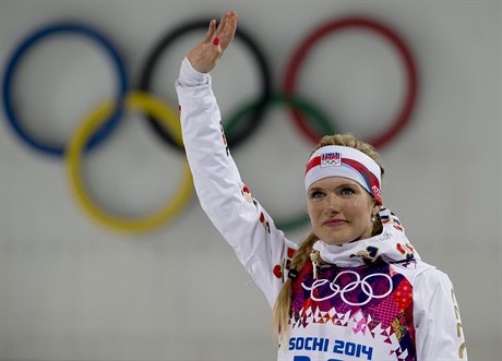 Gabriela Soukalová na stupních vítz.