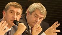 Tomio Okamura (zleva), Andrej Babiš a Vojtěch Filip na předvolební debatě. | na serveru Lidovky.cz | aktuální zprávy