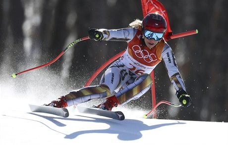 Czech Republic's Ester Ledecka competes in the women's super-G at the 2018...