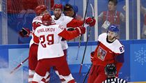 Ruští hokejisté slaví druhý gól v české síti v semifinále ZOH 2018. | na serveru Lidovky.cz | aktuální zprávy