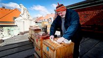 Včelař Zdeněk Růžička dokrmuje včelstva před začátkem jara. Včelař Zdeněk Růžička dokrmuje včelstva před začátkem jara.