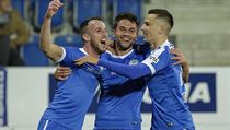 Radost fotbalistů Liberce po brance do sítě Slovácka. | na serveru Lidovky.cz | aktuální zprávy