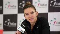 Simona Halepová na tiskové konferenci po výhře nad Karolínou Plíškovou. | na serveru Lidovky.cz | aktuální zprávy