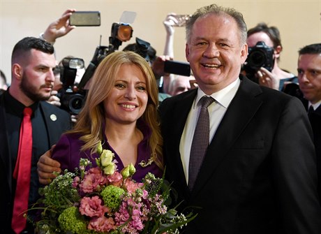 Slovenský prezident Andrej Kiska a vítzka voleb Zuzana aputová