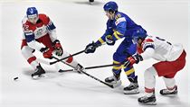 Zleva Filip Chytil z ČR, William Nylander ze Švédska a Jakub Voráček z ČR. | na serveru Lidovky.cz | aktuální zprávy