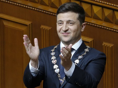 Nový ukrajinský prezident Volodymyr Zelenskyj bhem inaugurace.