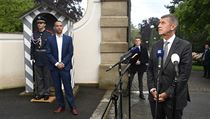 Premiér Andrej Babiš hovoří s novináři po setkání s prezidentem Milošem...