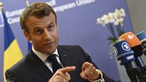 Francouzský Prezident Emmanuel Macron po skončení summitu v Bruselu. Evropští...