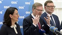 Zleva místopředsedkyně ODS Alexandra Udženija, předseda strany Petr Fiala a... | na serveru Lidovky.cz | aktuální zprávy