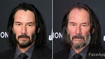 Herec Keanu Reeves před (vlevo) a po úpravě aplikací FaceApp