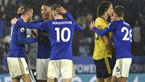 Fotbalisté Leicesteru slaví gól do sítě Arsenalu. | na serveru Lidovky.cz | aktuální zprávy