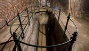 Oválný průřez dává nahlédnout dolů na korytem běžící splašky. Ve vedlejší... Oválný průřez dává nahlédnout dolů na korytem běžící splašky. Ve vedlejší...
