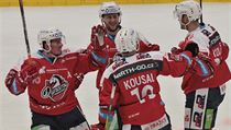 Hokejisté Pardubic oslavují branku. | na serveru Lidovky.cz | aktuální zprávy