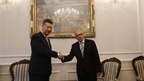 Místopředseda sněmovny Tomio Okamura a nový ombudsman Stanislav Křeček.