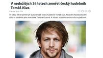 Poplašná zpráva o smrti Tomáše Kluse, kterou měl údajně vydat server iDnes. | na serveru Lidovky.cz | aktuální zprávy