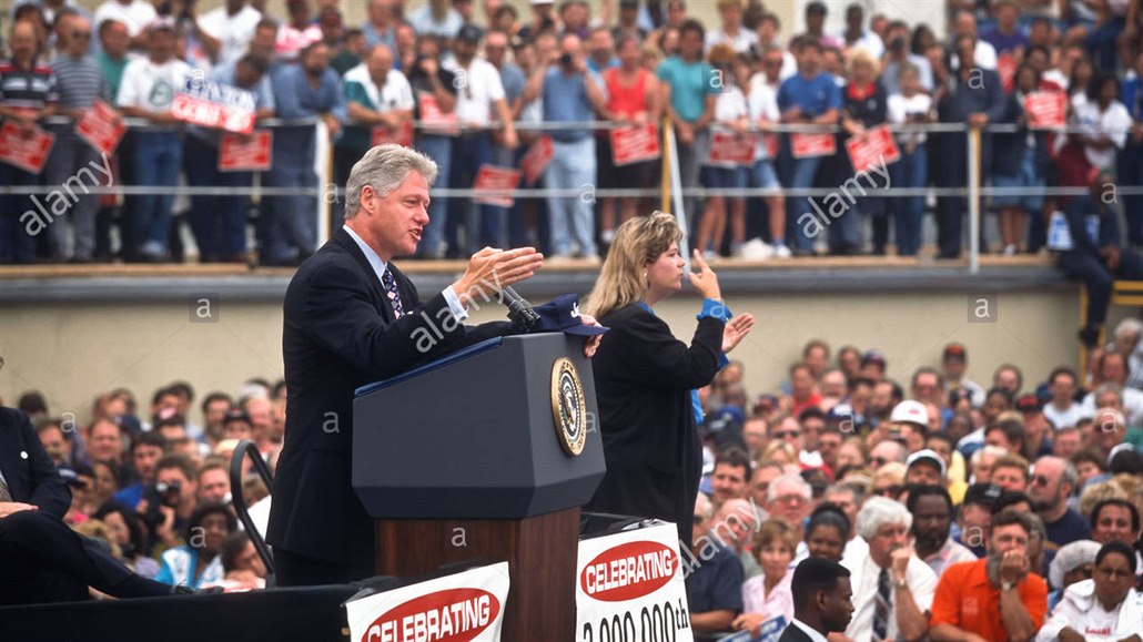 Bill Clinton v prbhu své druhé prezidentské kampan v srpnu 1996.