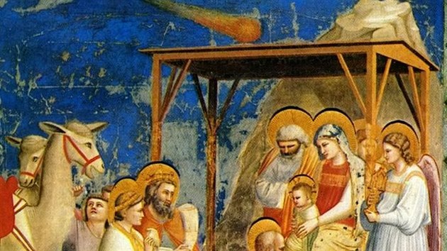 Giotto di Bondone: Klanní tí král. Freska v kapli Scrovegni, Padova, 1305